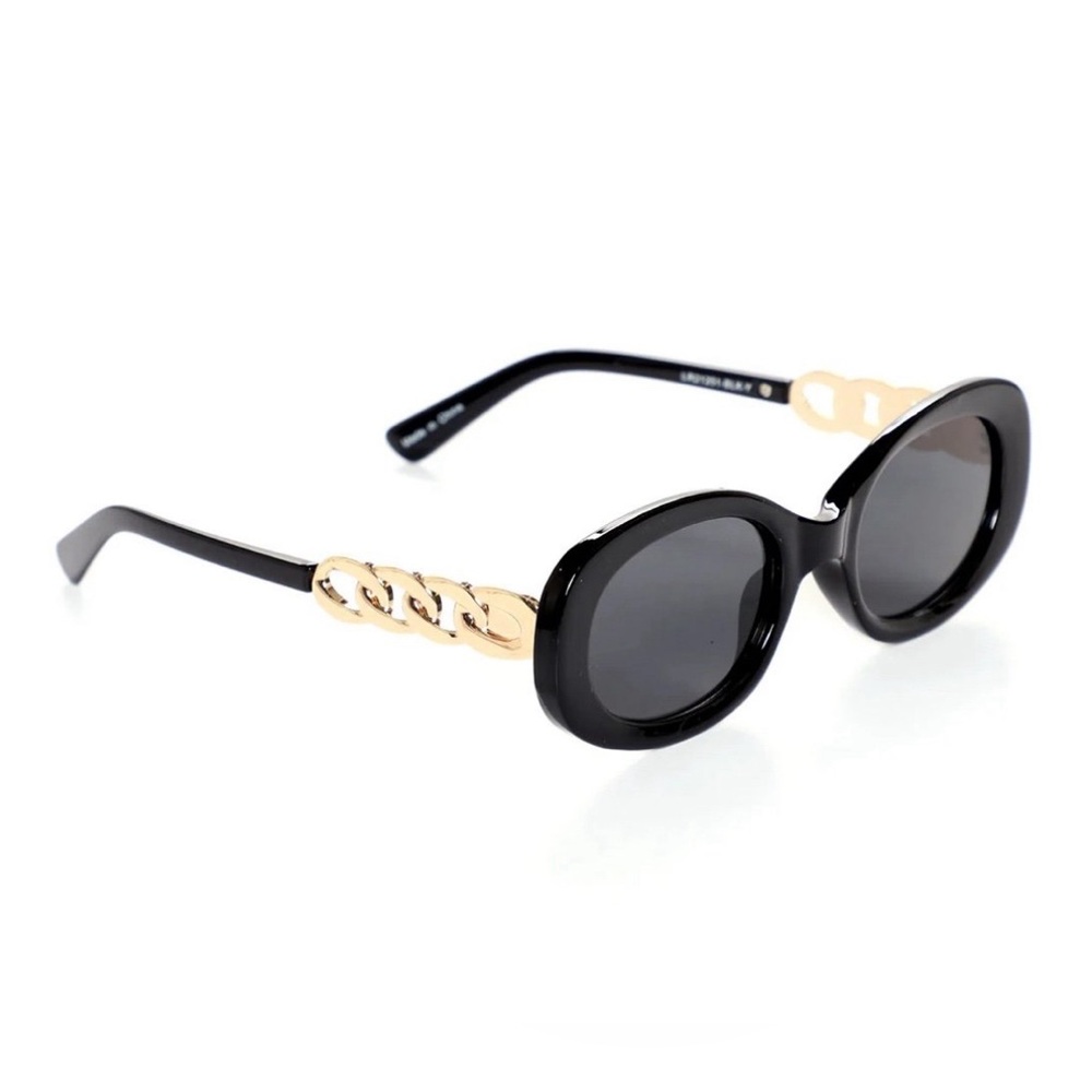 Black Round Frame Chain Sunglasses